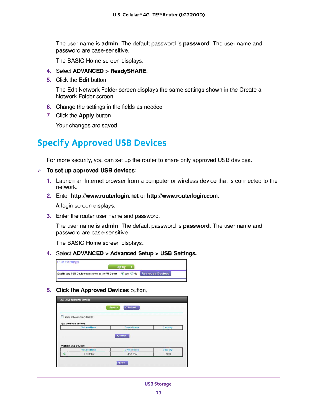 NETGEAR (LG2200D) user manual Specify Approved USB Devices,  To set up approved USB devices 