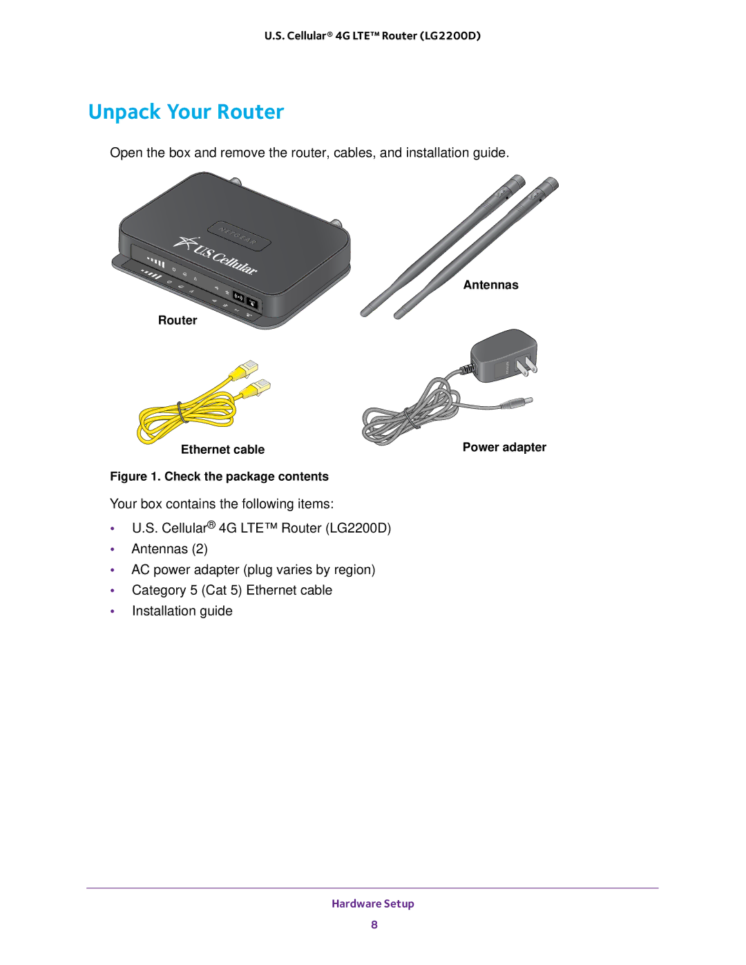 NETGEAR (LG2200D) user manual Unpack Your Router, Check the package contents 