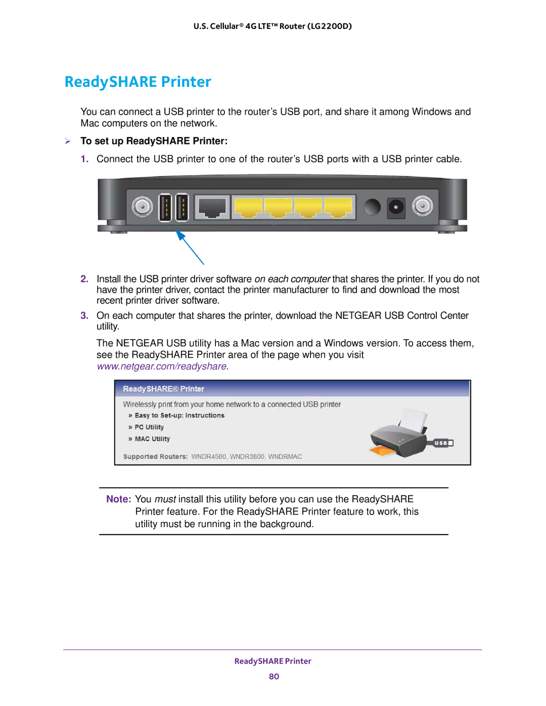 NETGEAR (LG2200D) user manual  To set up ReadySHARE Printer 