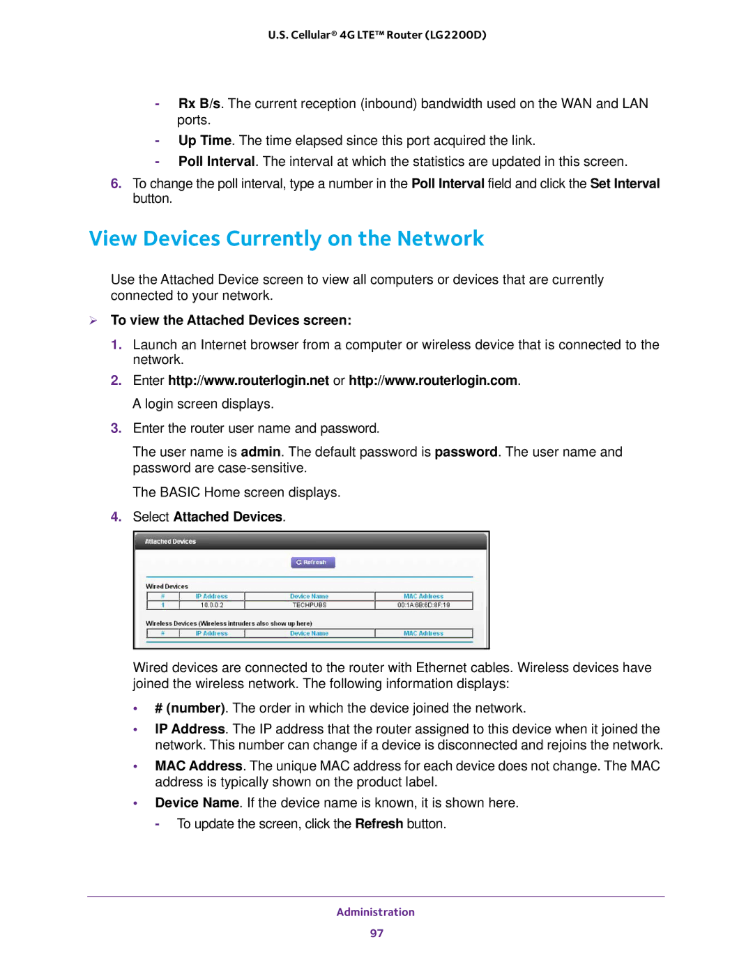 NETGEAR (LG2200D) View Devices Currently on the Network,  To view the Attached Devices screen, Select Attached Devices 