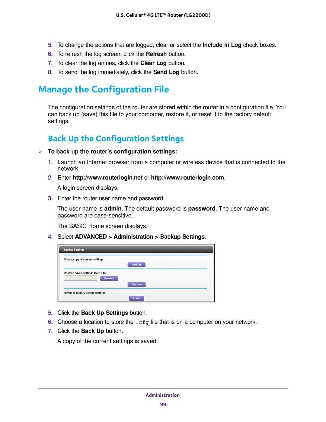 NETGEAR (LG2200D) user manual Manage the Configuration File, Back Up the Configuration Settings 