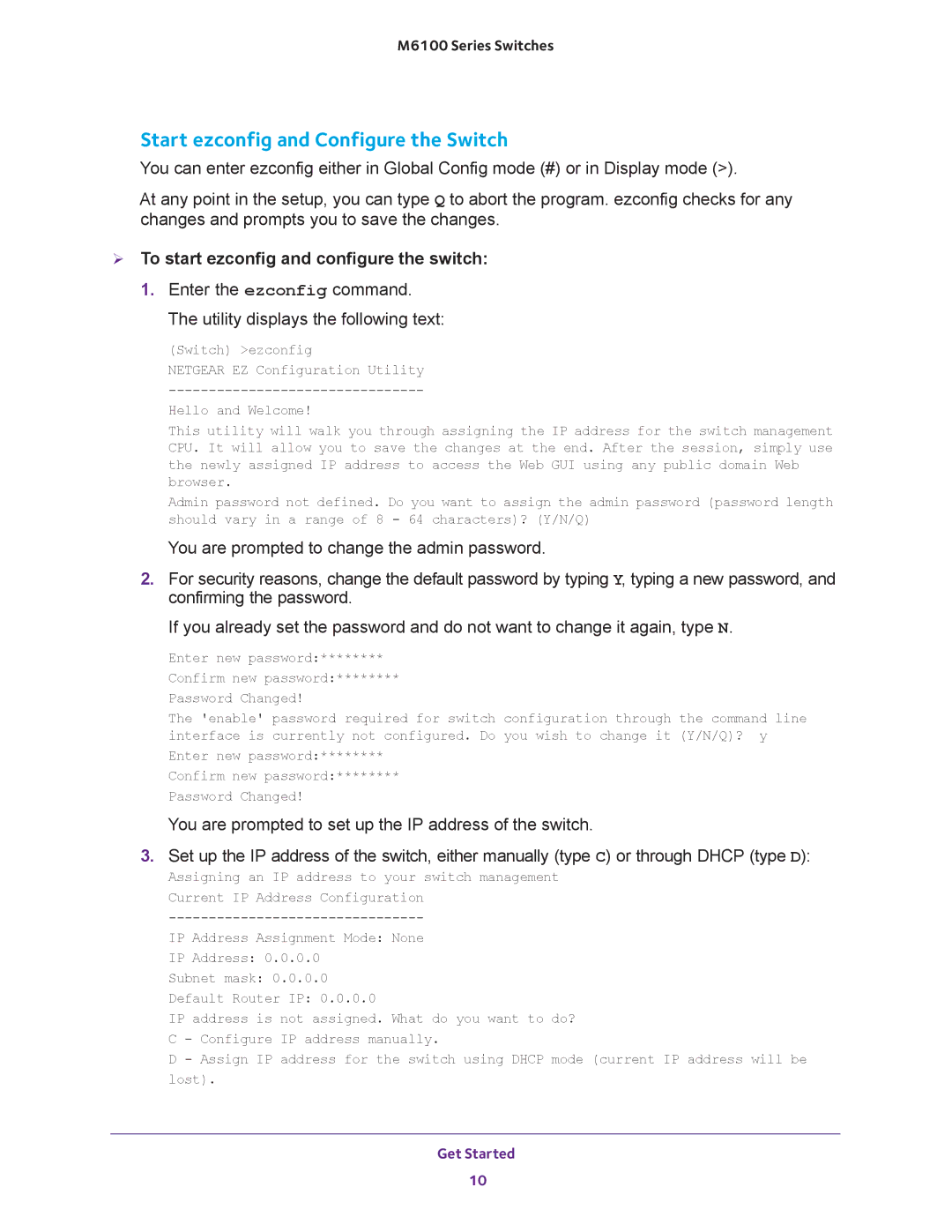 NETGEAR m6100 manual Start ezconfig and Configure the Switch 