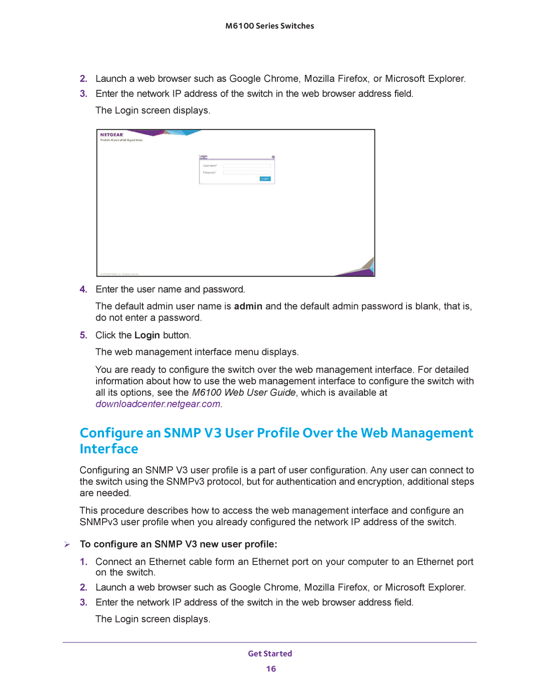 NETGEAR m6100 manual  To configure an Snmp V3 new user profile 