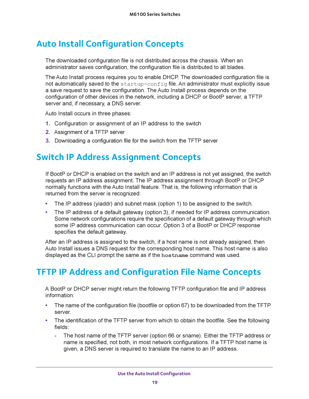 NETGEAR m6100 manual Auto Install Configuration Concepts, Switch IP Address Assignment Concepts 