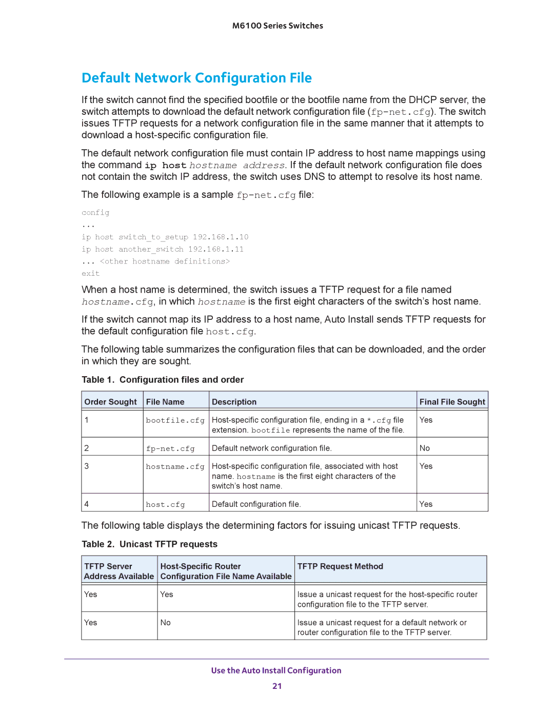 NETGEAR m6100 manual Default Network Configuration File, Configuration files and order 