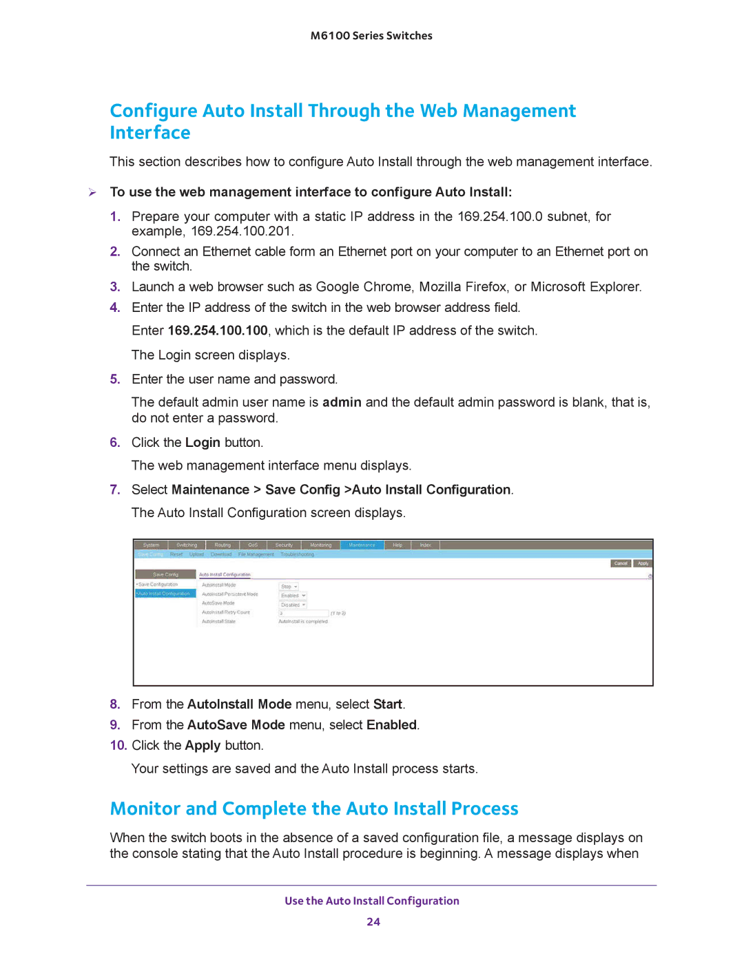 NETGEAR m6100 Configure Auto Install Through the Web Management Interface, Monitor and Complete the Auto Install Process 