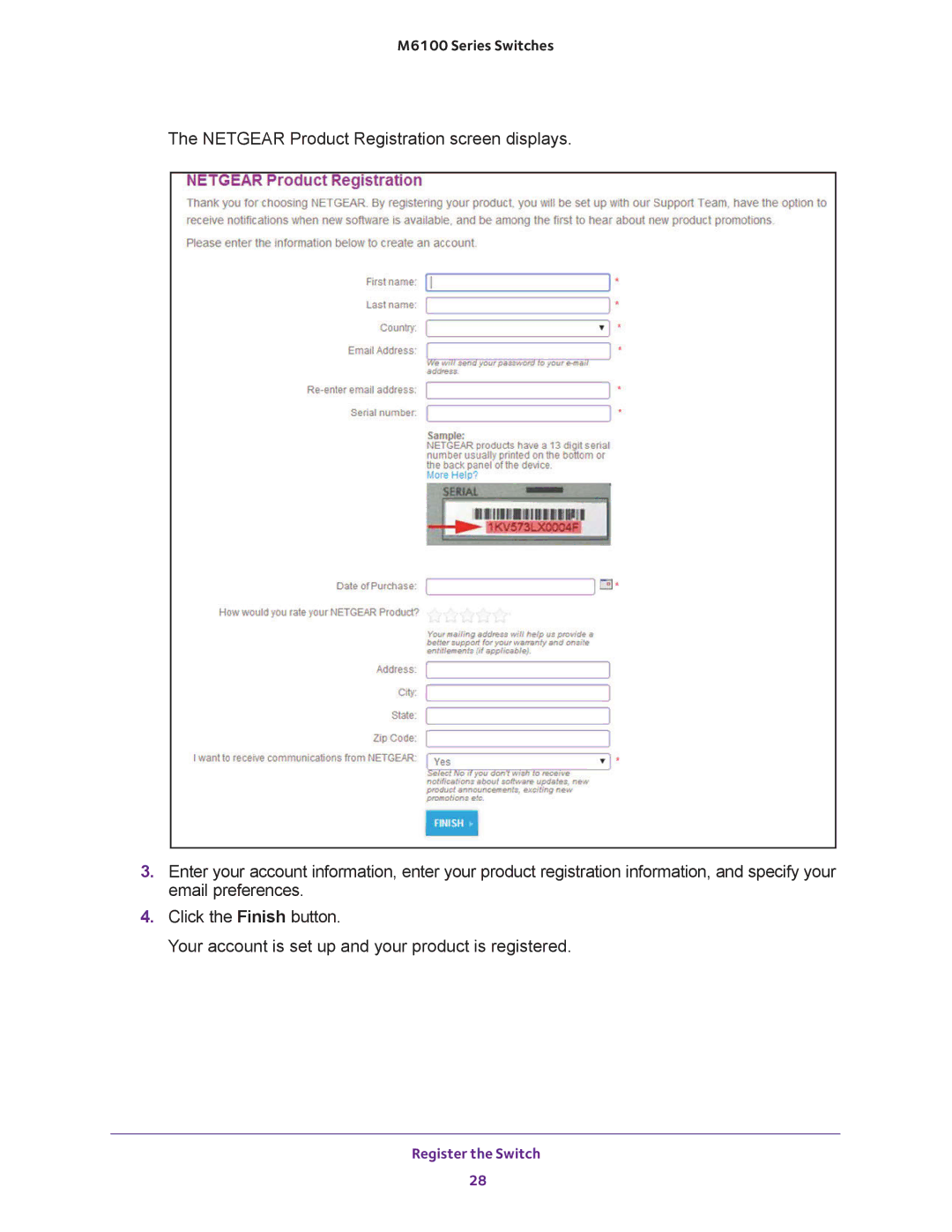 NETGEAR m6100 manual Register the Switch 