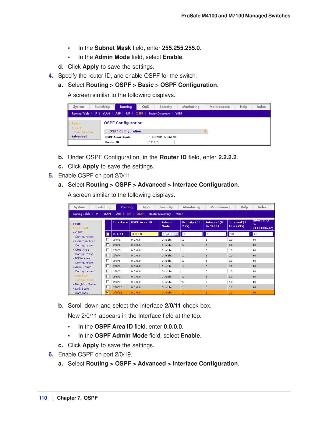 NETGEAR M7100, M4100 manual Subnet Mask field, enter 