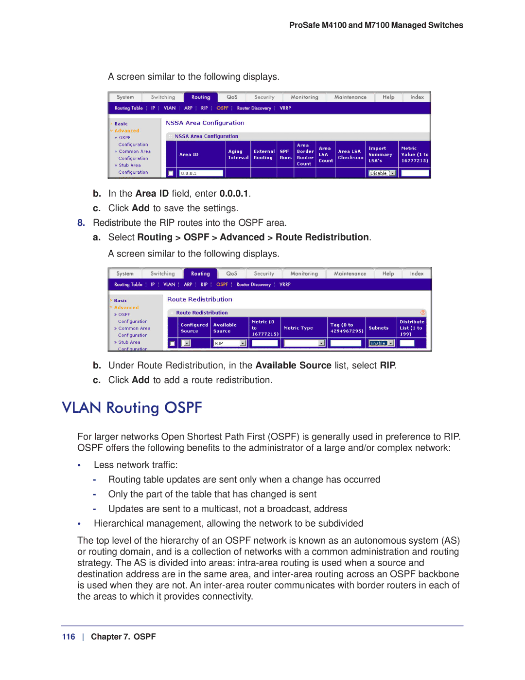 NETGEAR M7100, M4100 manual Vlan Routing Ospf 