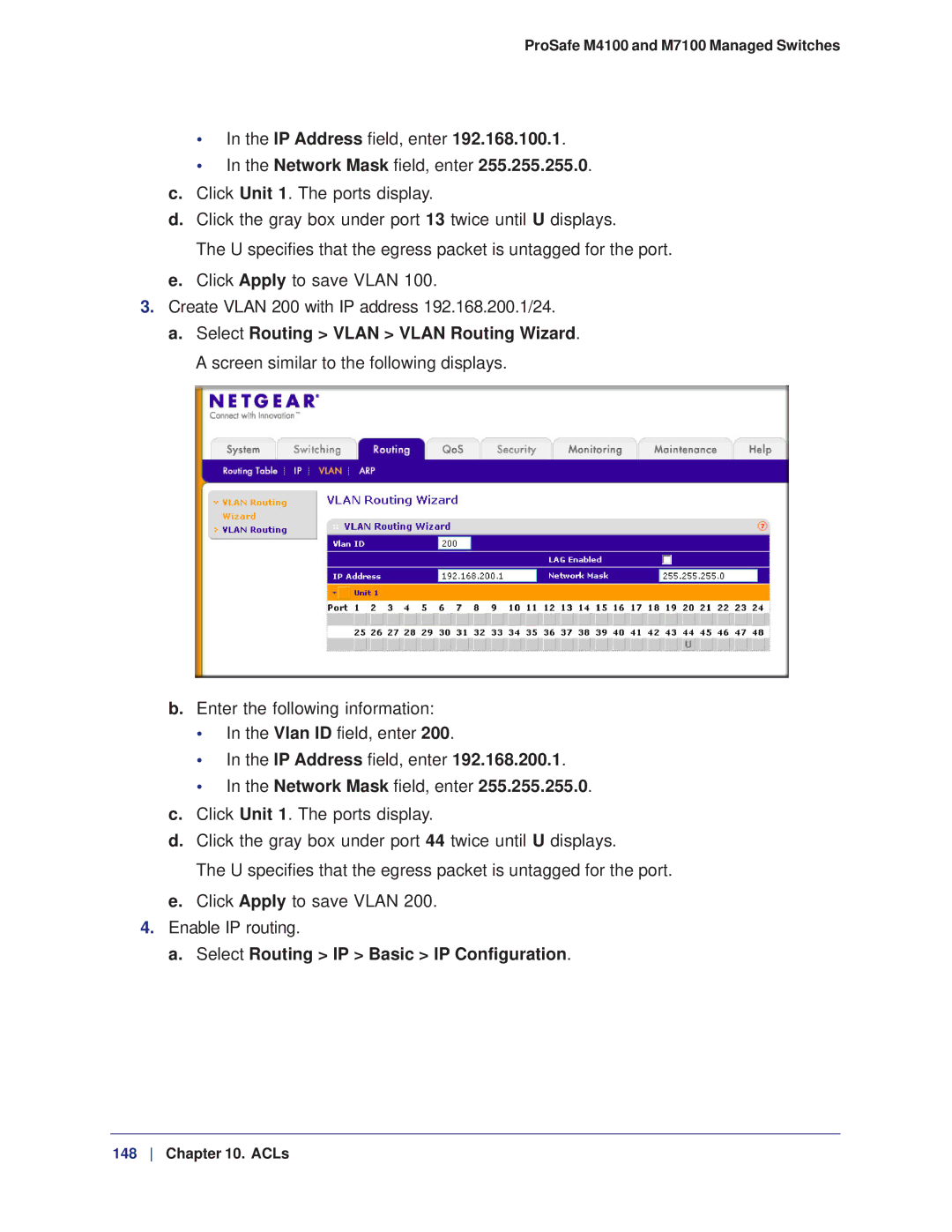 NETGEAR M7100, M4100 manual Select Routing IP Basic IP Configuration 