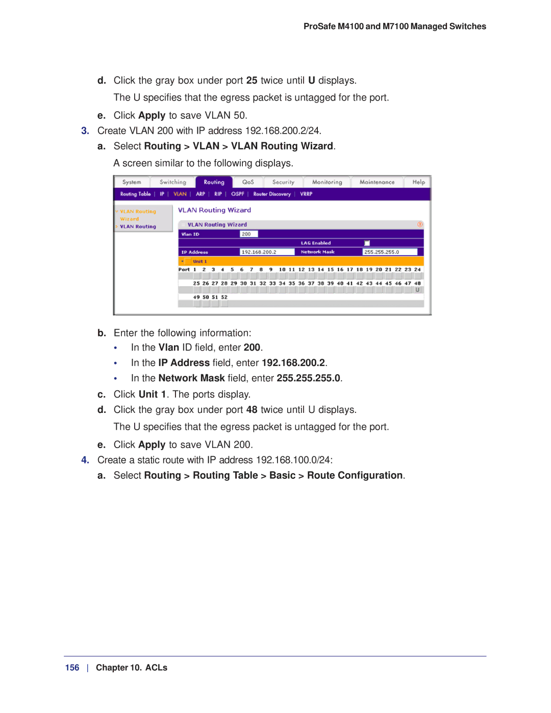 NETGEAR M7100, M4100 manual Select Routing Routing Table Basic Route Configuration 