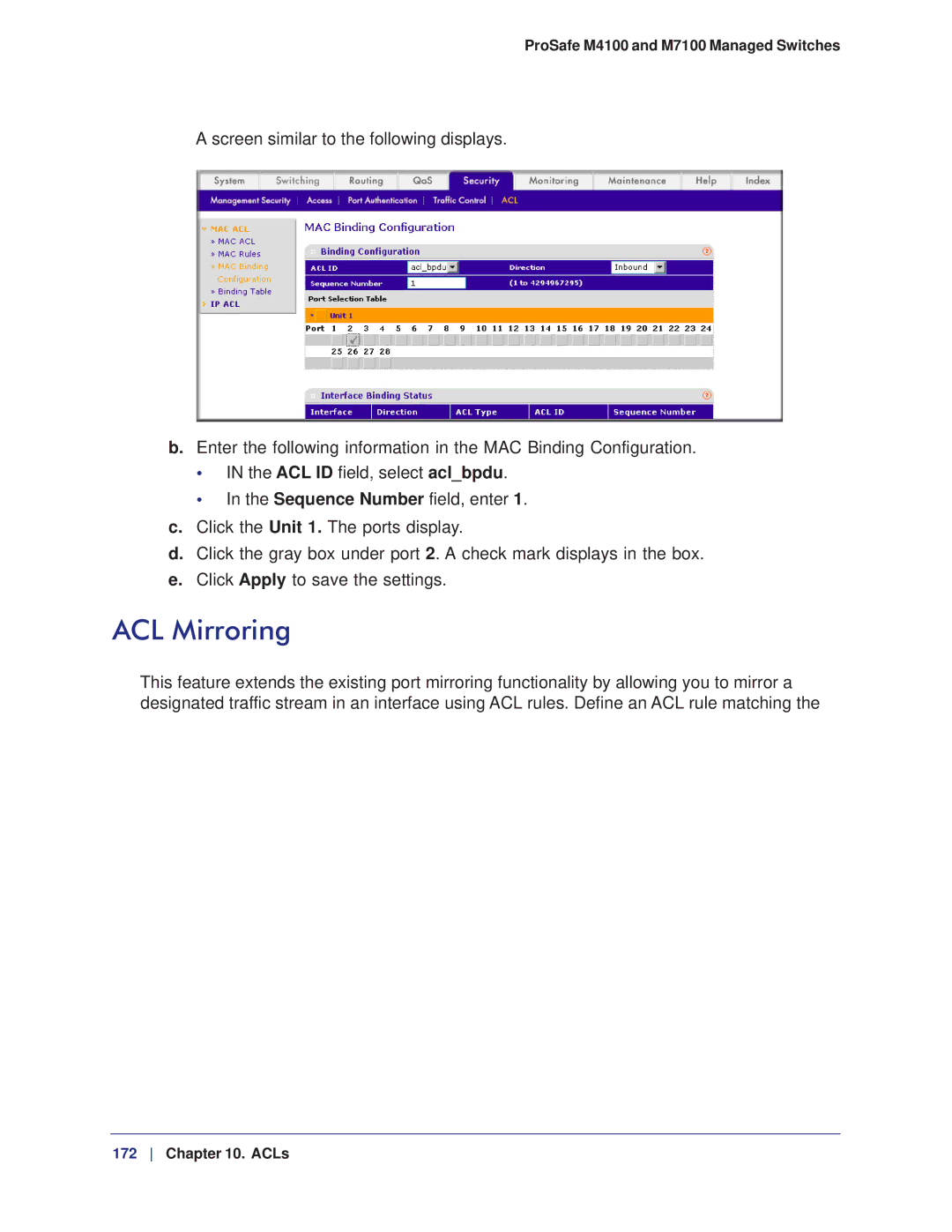 NETGEAR M7100, M4100 manual ACL Mirroring 