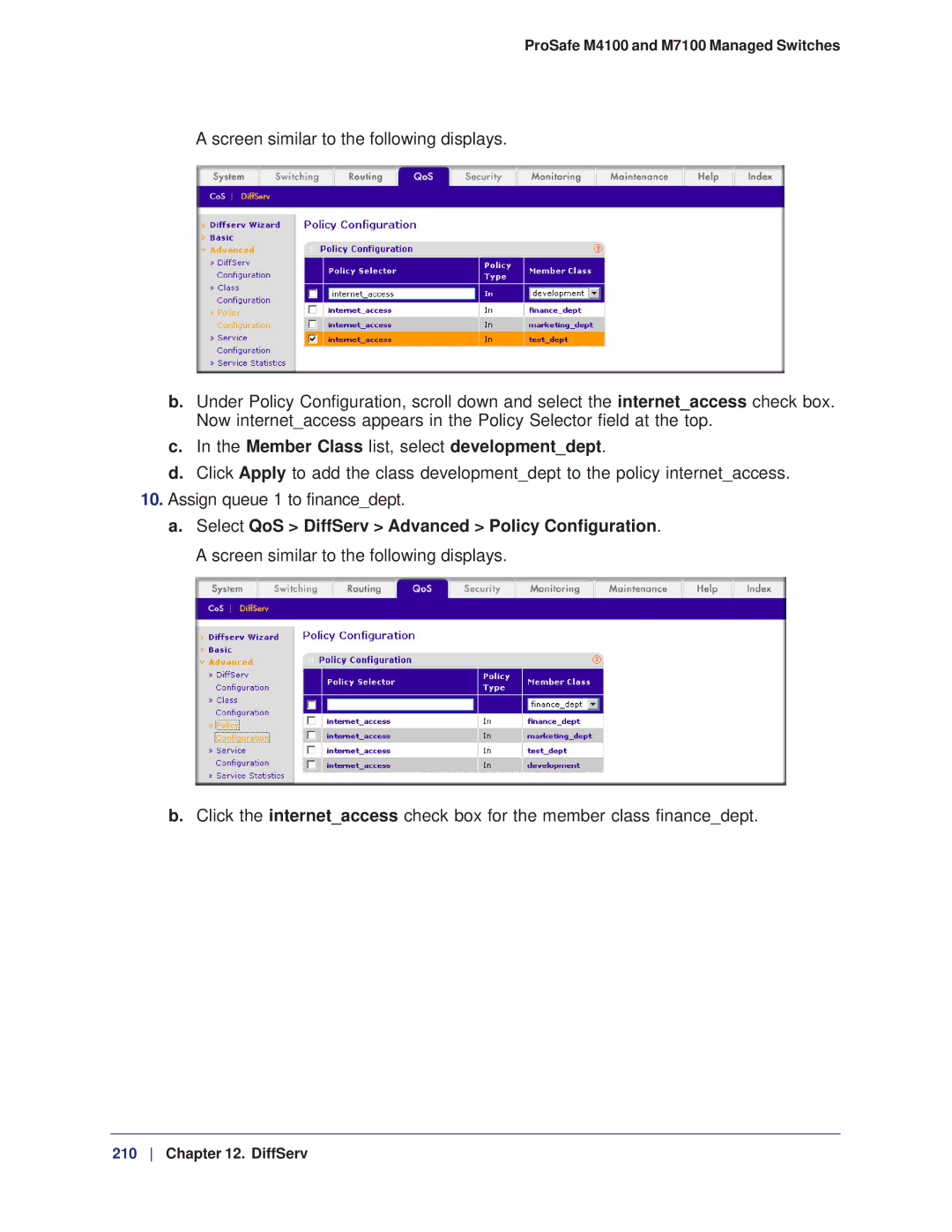 NETGEAR M7100, M4100 manual Member Class list, select developmentdept 