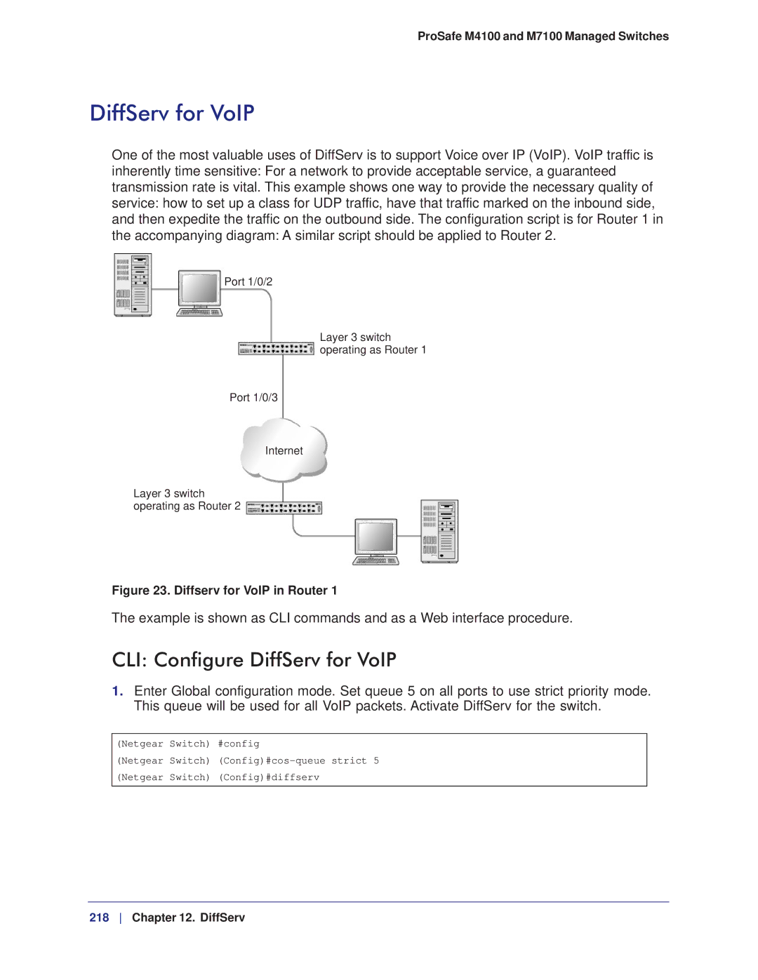 NETGEAR M7100, M4100 manual CLI Configure DiffServ for VoIP 