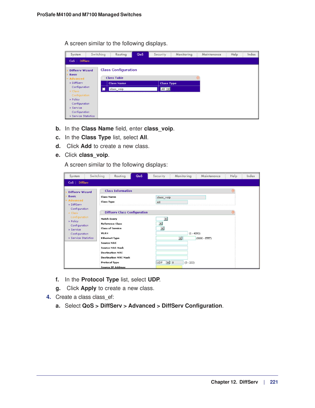 NETGEAR M4100, M7100 manual Click classvoip 