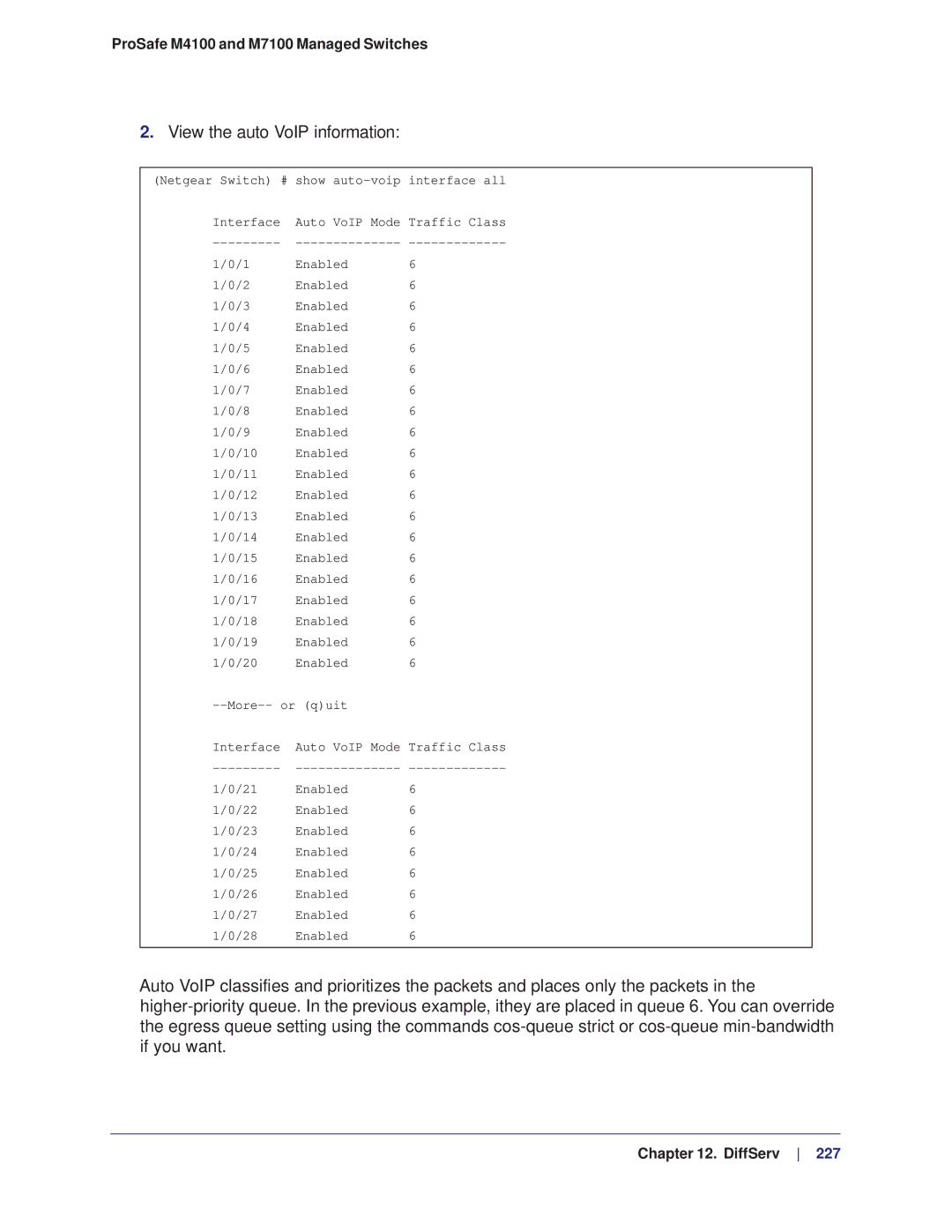 NETGEAR M4100, M7100 manual View the auto VoIP information 