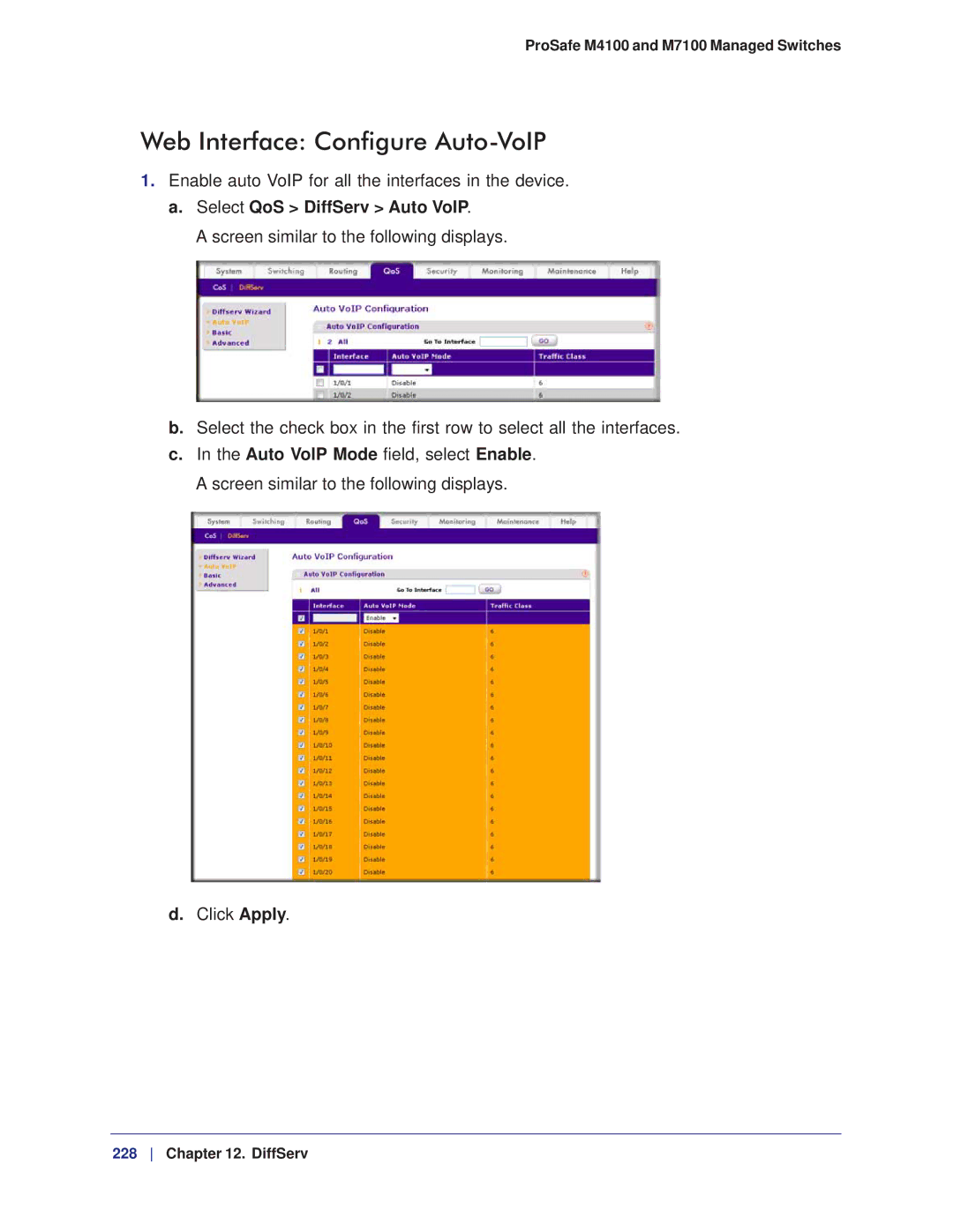 NETGEAR M7100, M4100 manual Web Interface Configure Auto-VoIP 