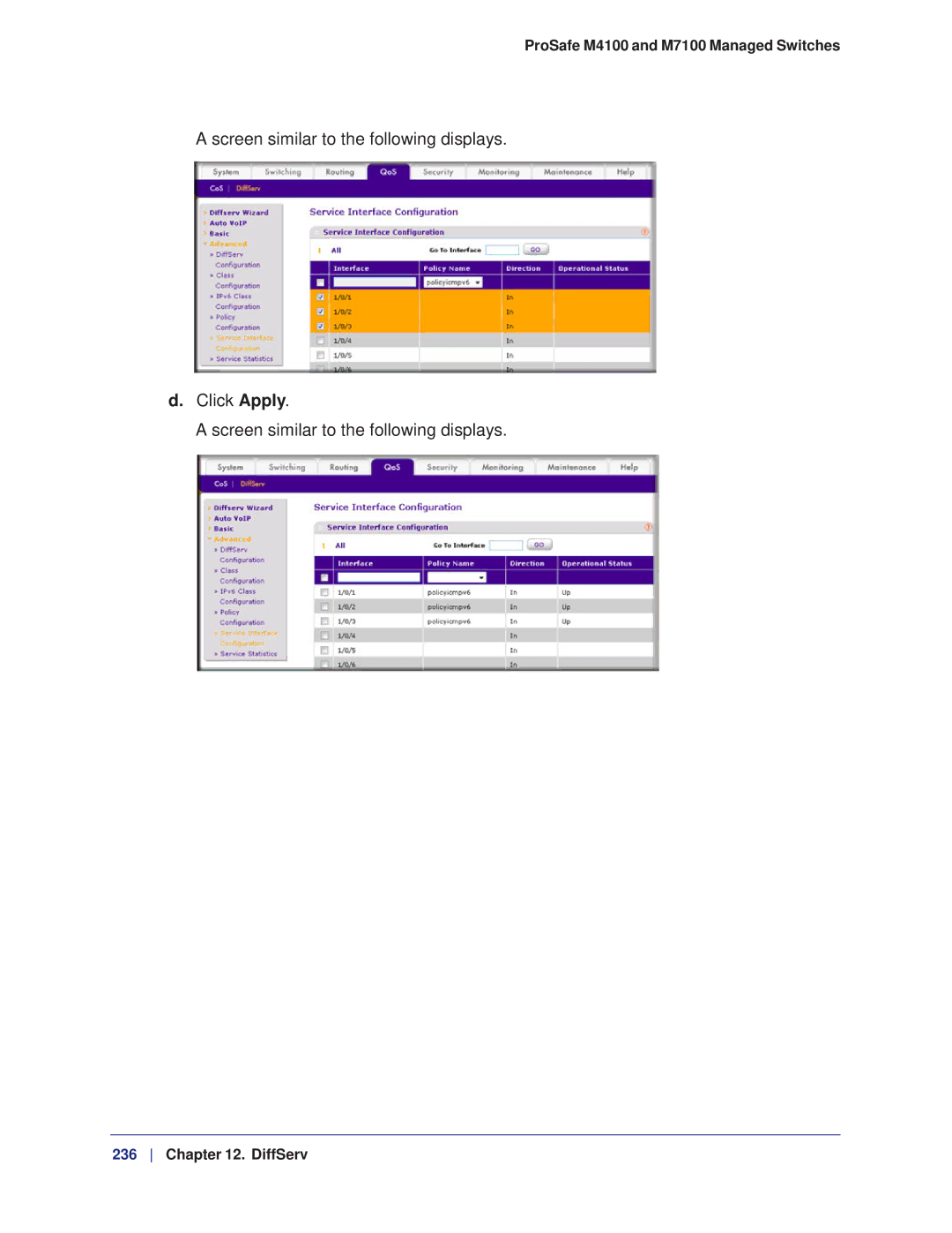 NETGEAR M7100, M4100 manual Screen similar to the following displays Click Apply 