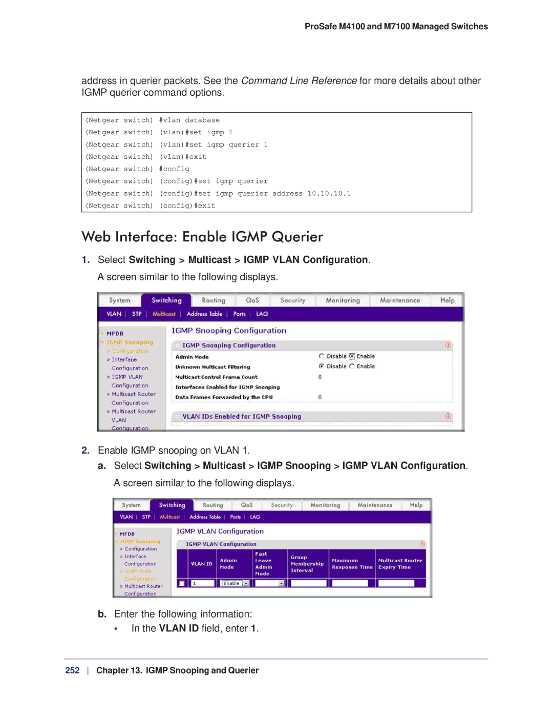 NETGEAR M7100, M4100 manual Web Interface Enable Igmp Querier 