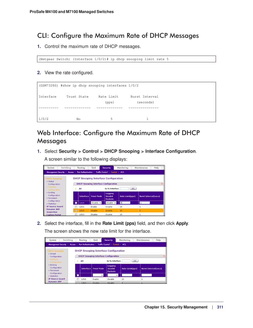 NETGEAR M4100 CLI Configure the Maximum Rate of Dhcp Messages, Web Interface Configure the Maximum Rate of Dhcp Messages 