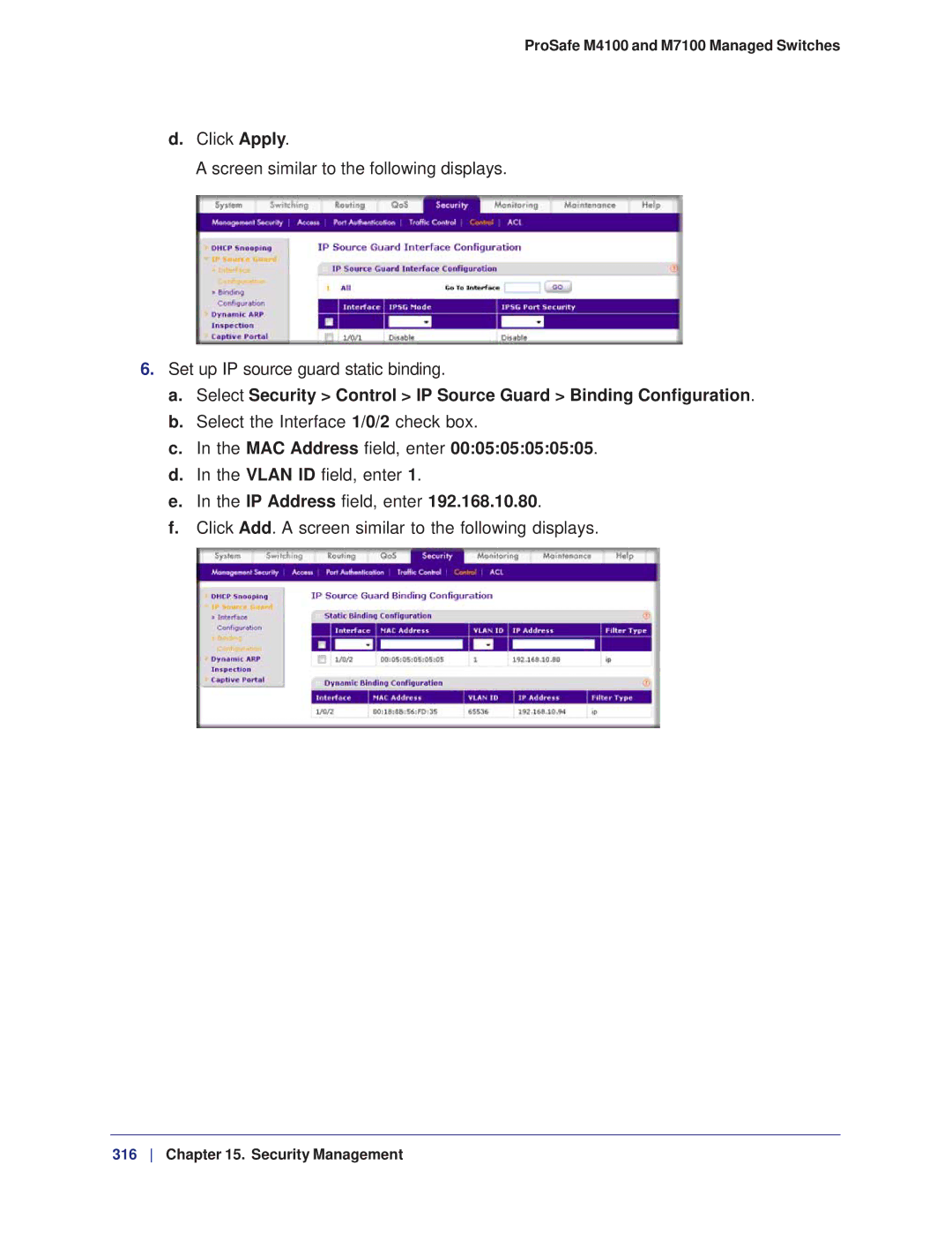 NETGEAR M7100, M4100 manual Select the Interface 1/0/2 check box, MAC Address field, enter 