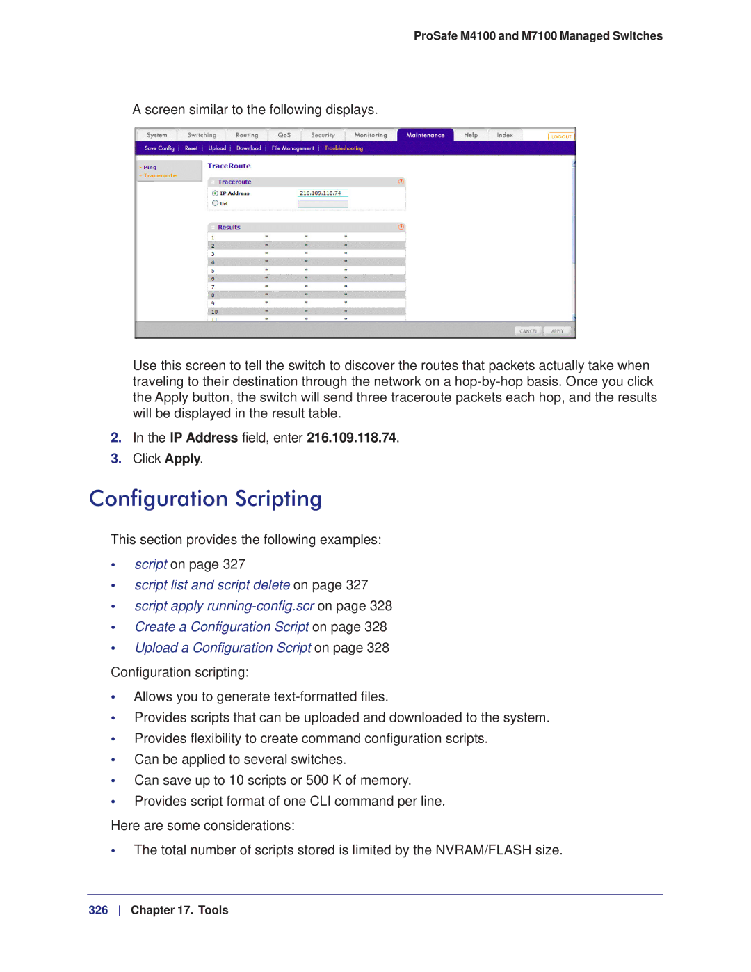 NETGEAR M7100, M4100 manual Configuration Scripting, This section provides the following examples Script on 