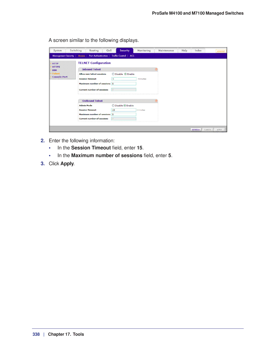 NETGEAR M7100, M4100 manual Maximum number of sessions field, enter 