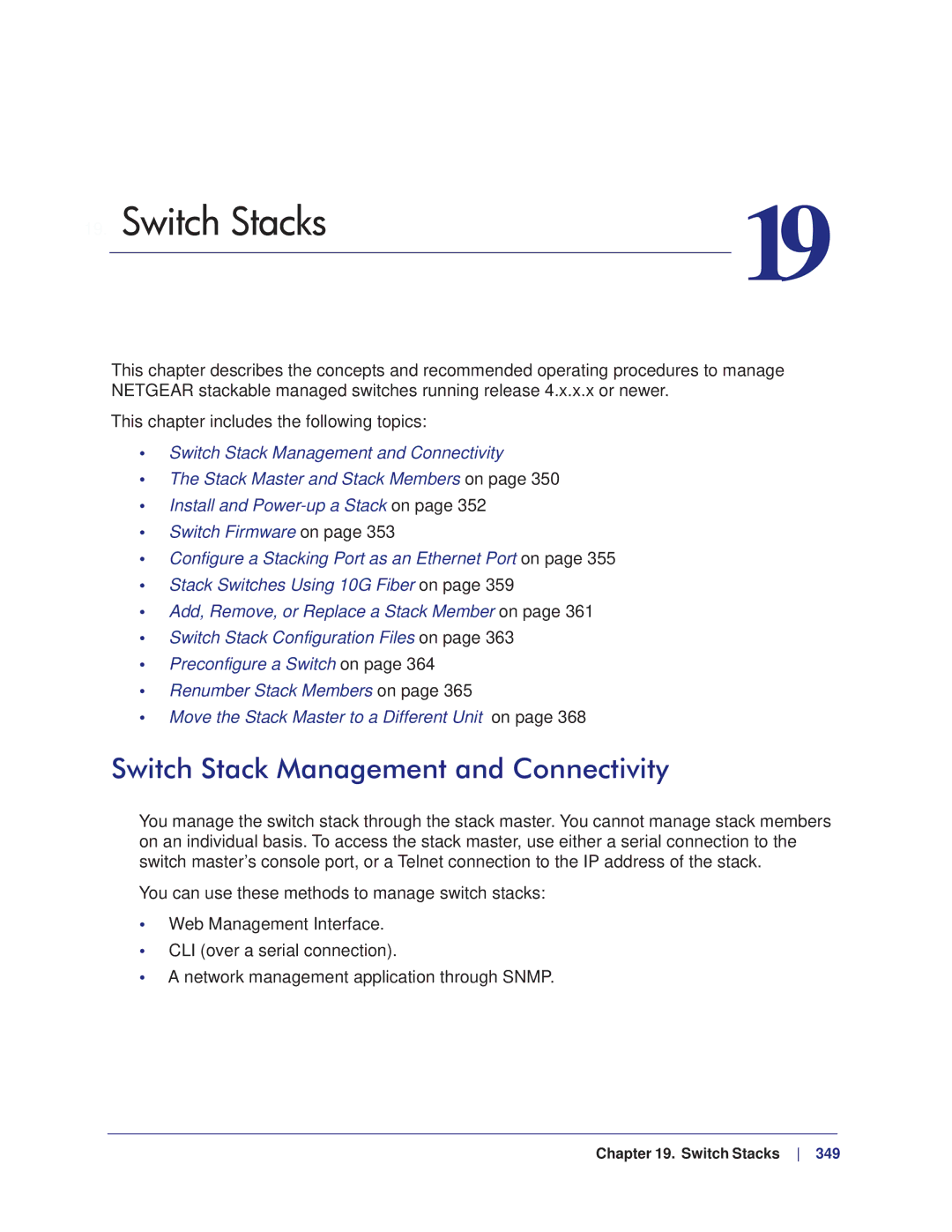 NETGEAR M4100, M7100 manual Switch Stacks, Switch Stack Management and Connectivity 