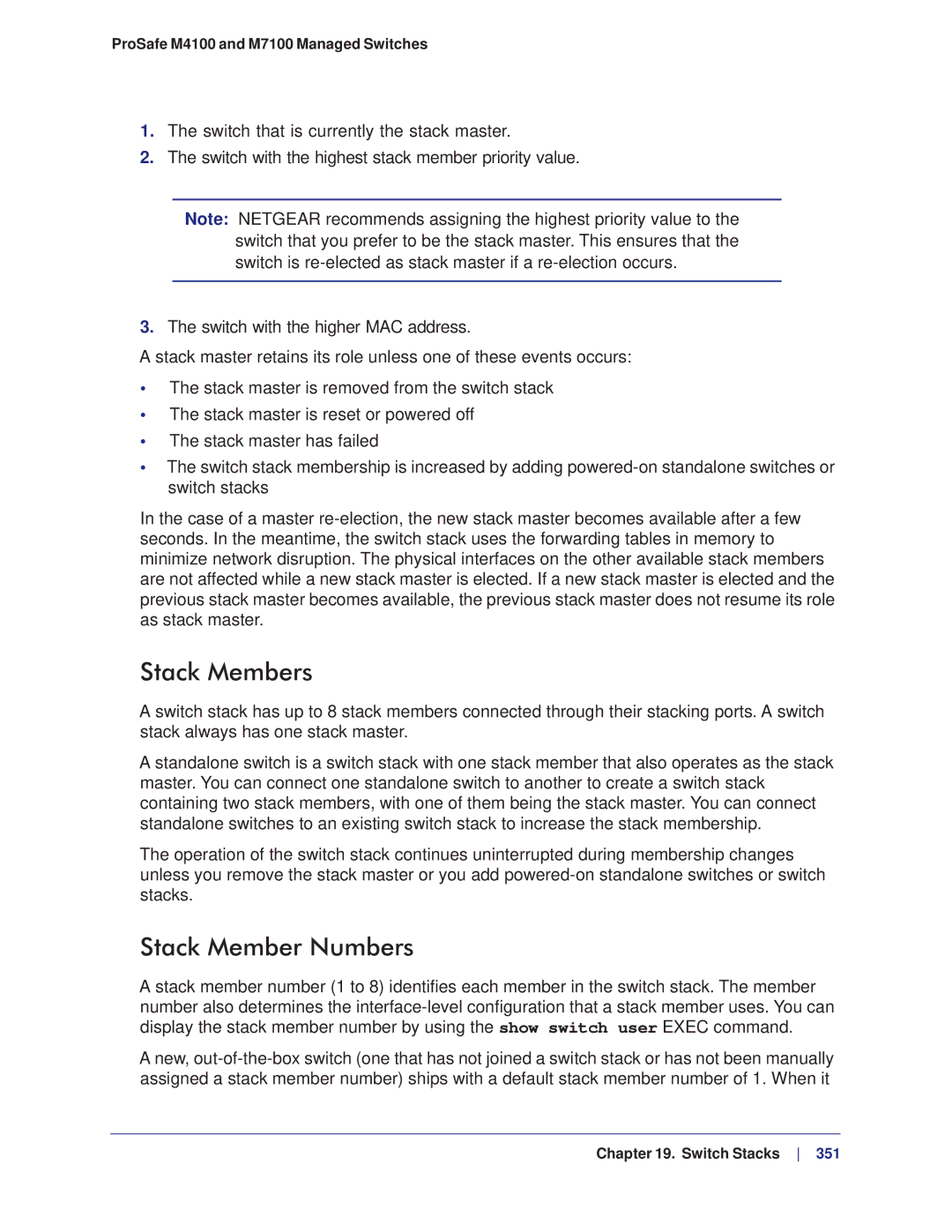 NETGEAR M4100, M7100 manual Stack Members, Stack Member Numbers 