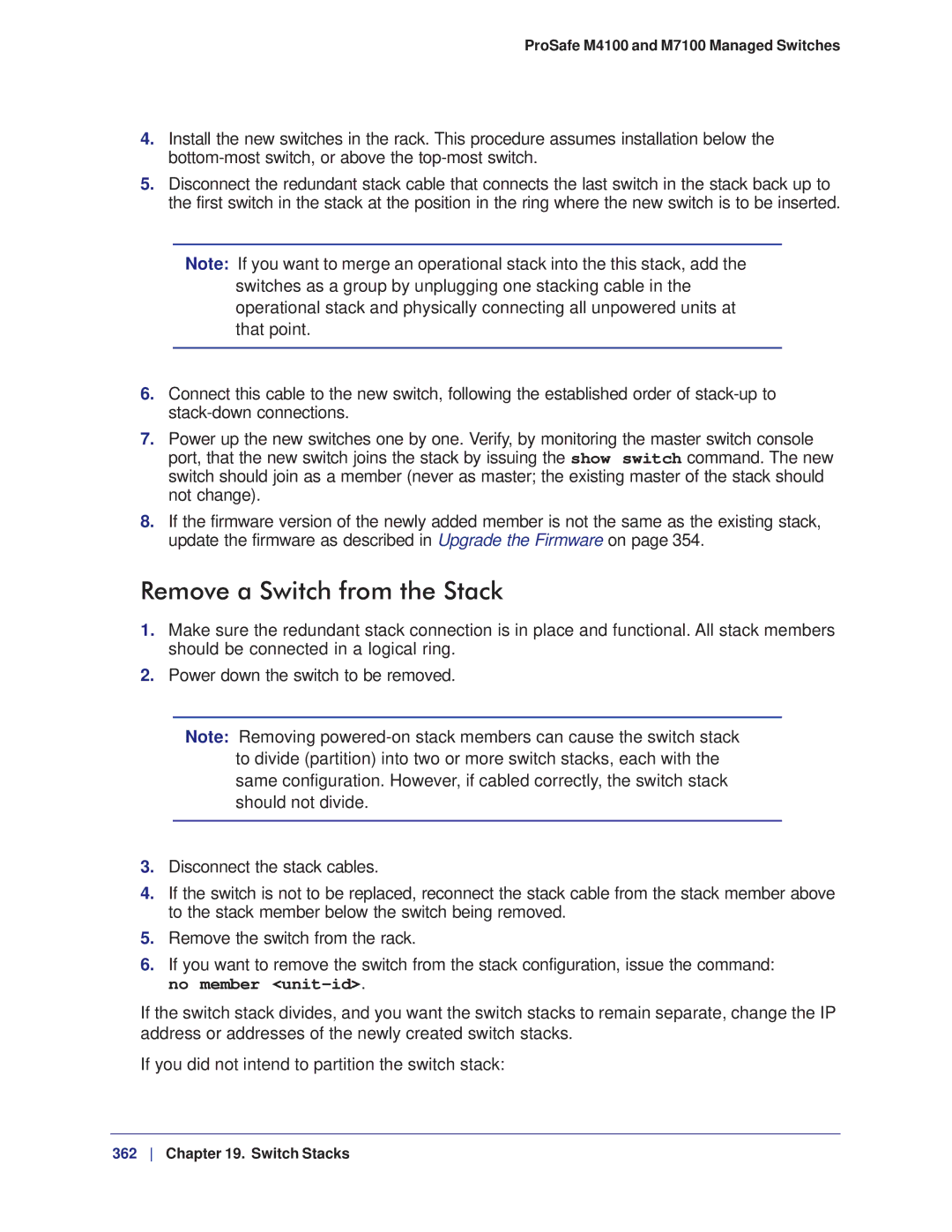 NETGEAR M7100, M4100 manual Remove a Switch from the Stack 