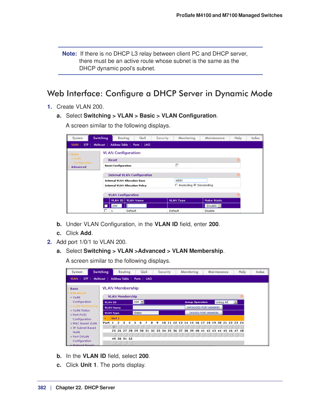 NETGEAR M7100, M4100 manual Web Interface Configure a Dhcp Server in Dynamic Mode 