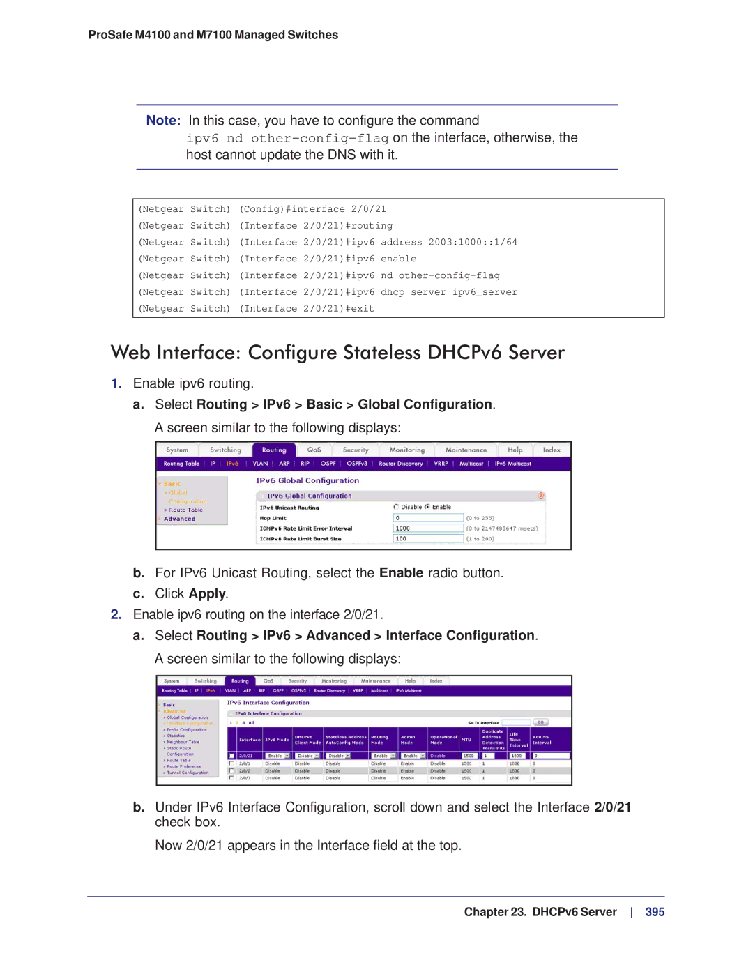 NETGEAR M4100, M7100 manual Web Interface Configure Stateless DHCPv6 Server 