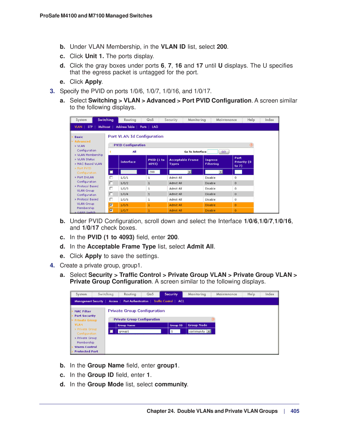 NETGEAR M4100, M7100 manual Acceptable Frame Type list, select Admit All 