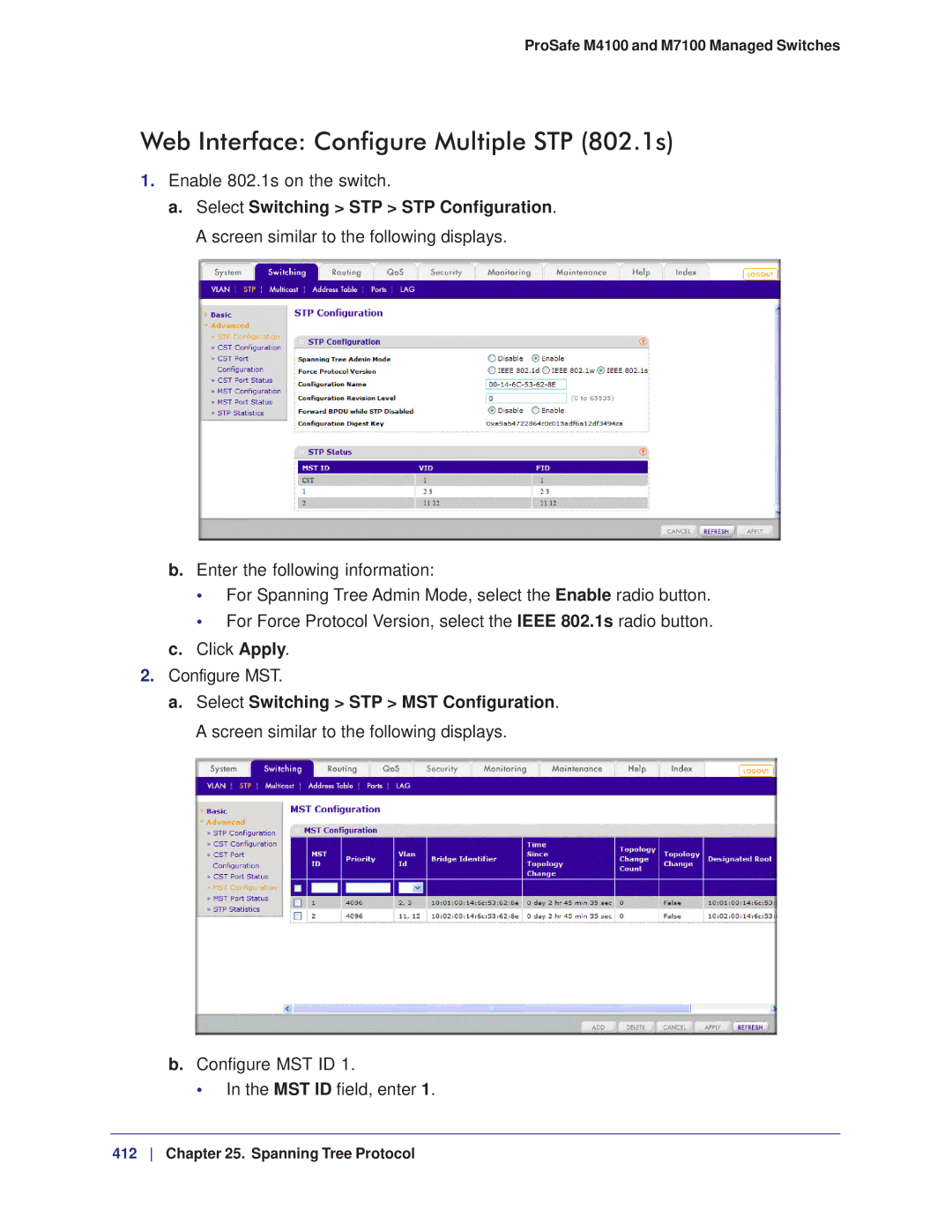 NETGEAR M7100, M4100 manual Web Interface Configure Multiple STP 802.1s 