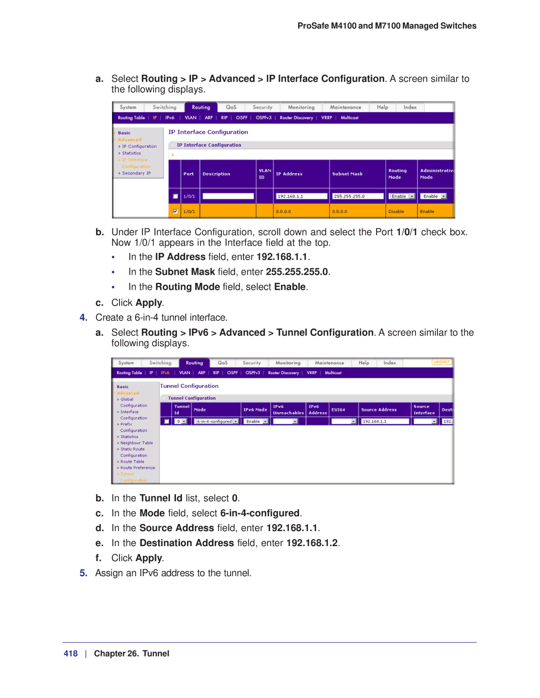 NETGEAR M7100, M4100 manual Source Address field, enter Destination Address field, enter 