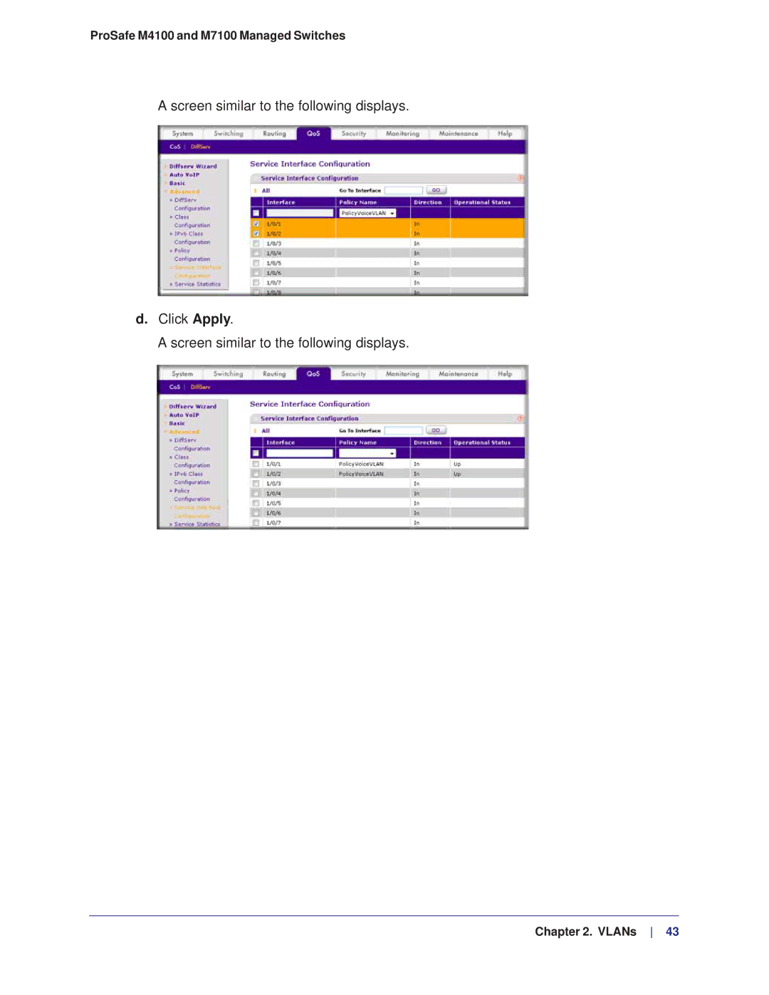 NETGEAR M4100, M7100 manual Screen similar to the following displays Click Apply 