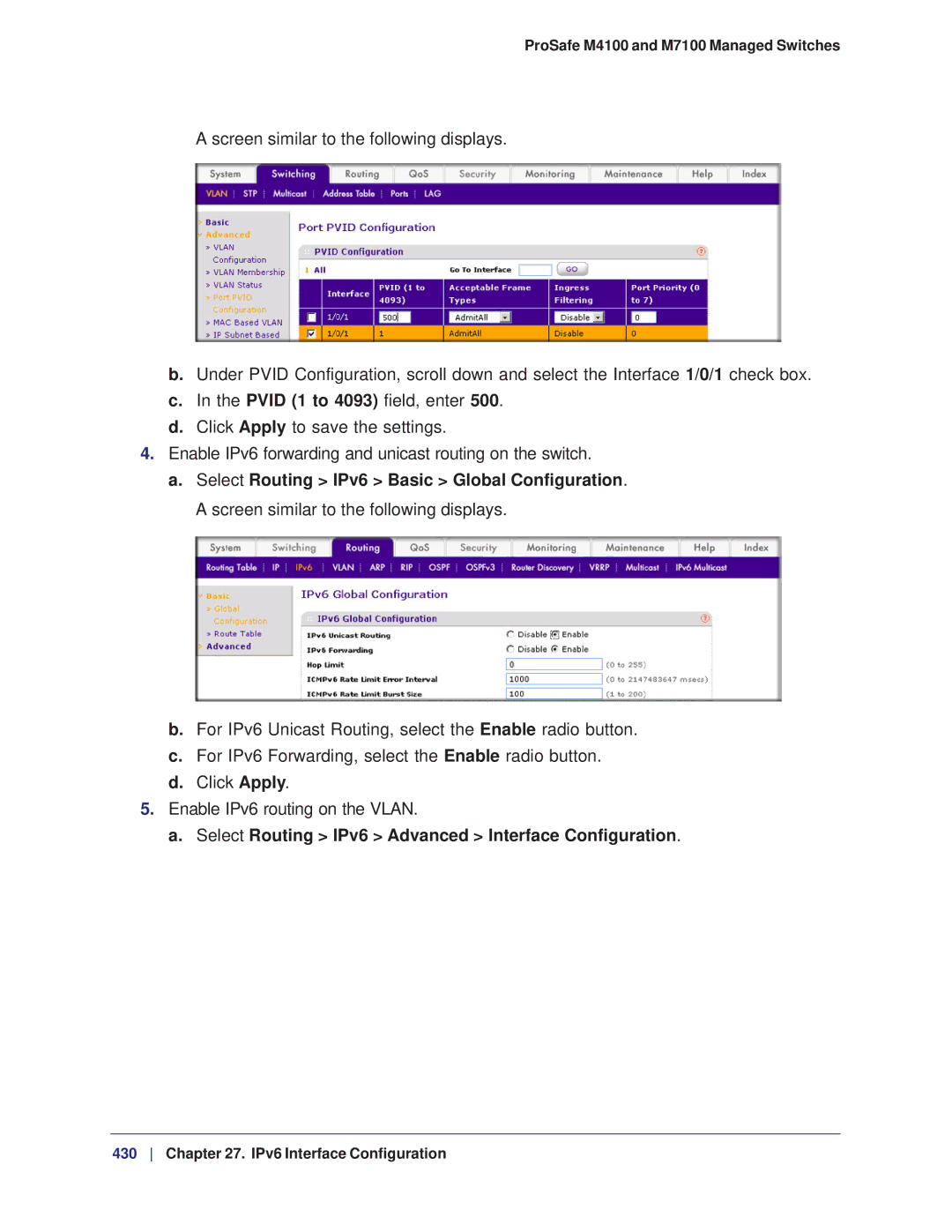 NETGEAR M7100, M4100 manual Select Routing IPv6 Advanced Interface Configuration 