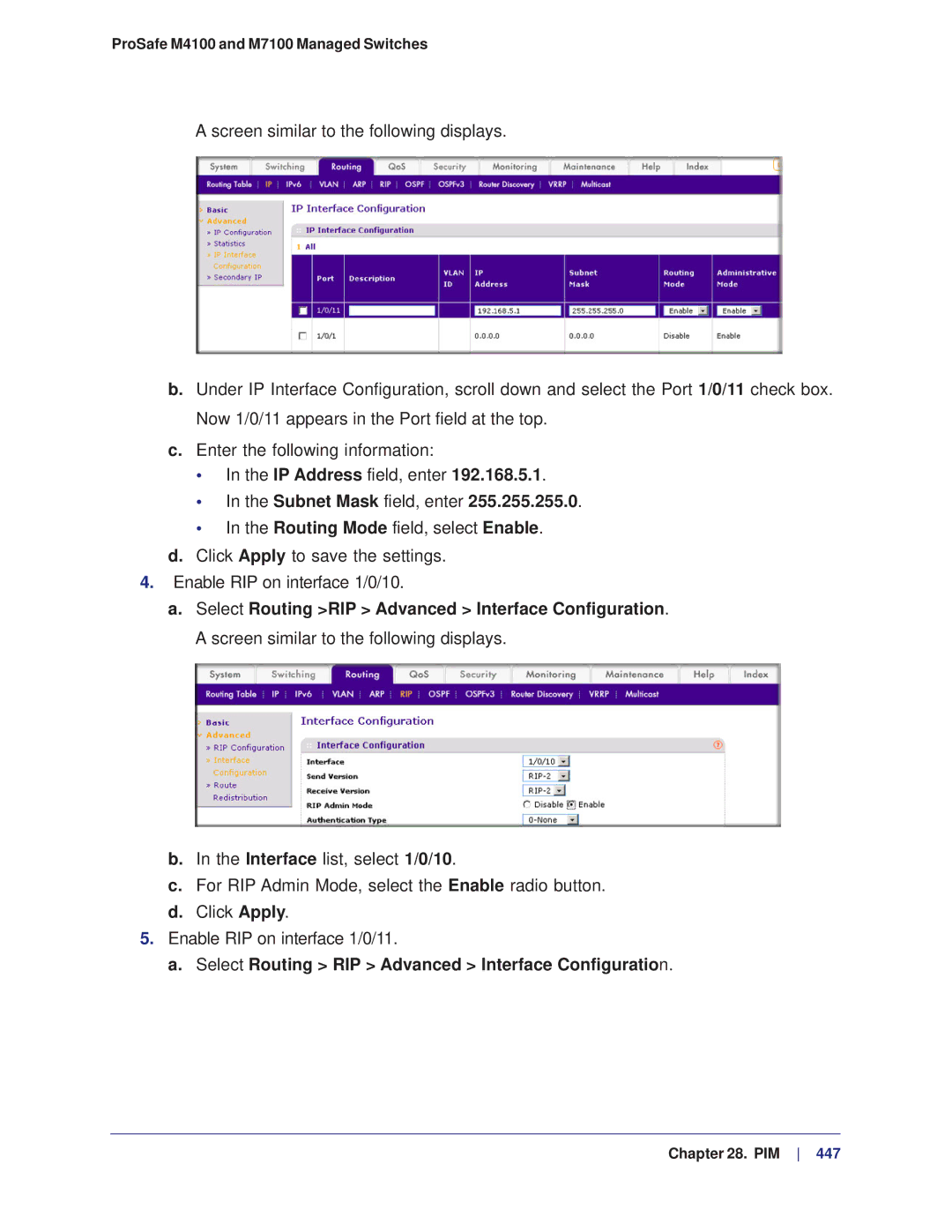 NETGEAR M4100, M7100 manual Select Routing RIP Advanced Interface Configuration 