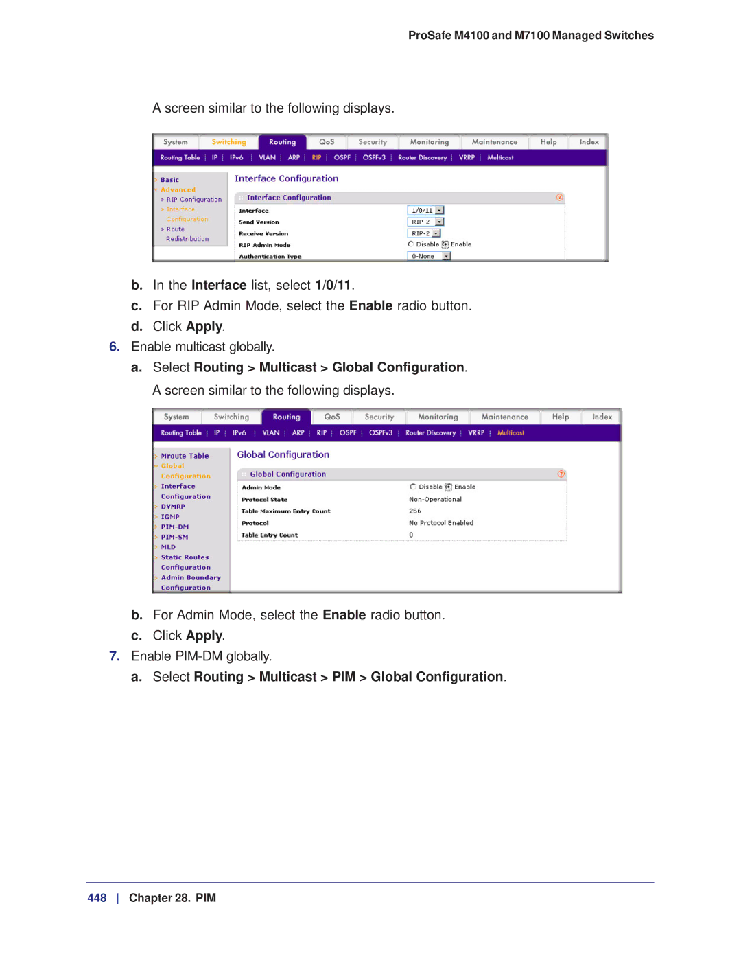 NETGEAR M7100, M4100 manual Select Routing Multicast PIM Global Configuration 