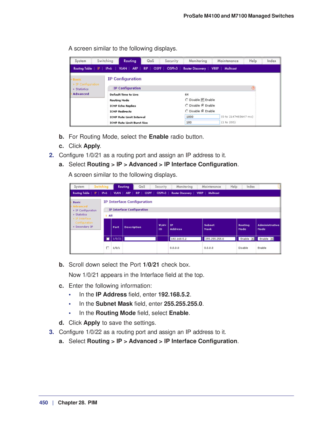 NETGEAR M7100, M4100 manual IP Address field, enter Subnet Mask field, enter 