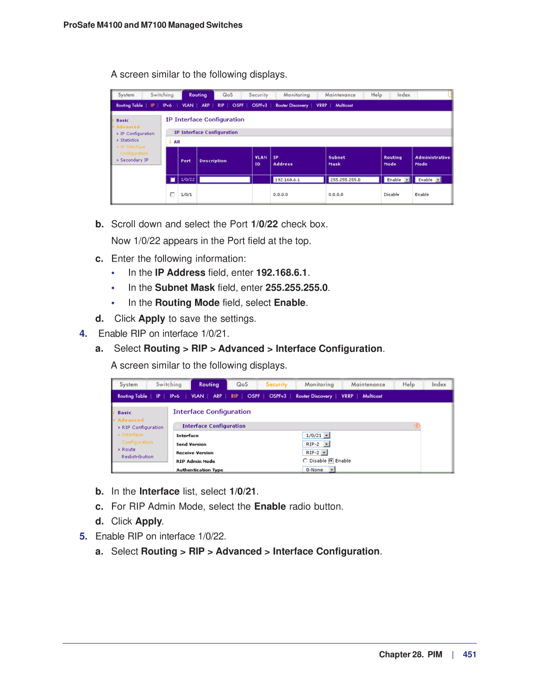 NETGEAR M4100, M7100 manual Select Routing RIP Advanced Interface Configuration 