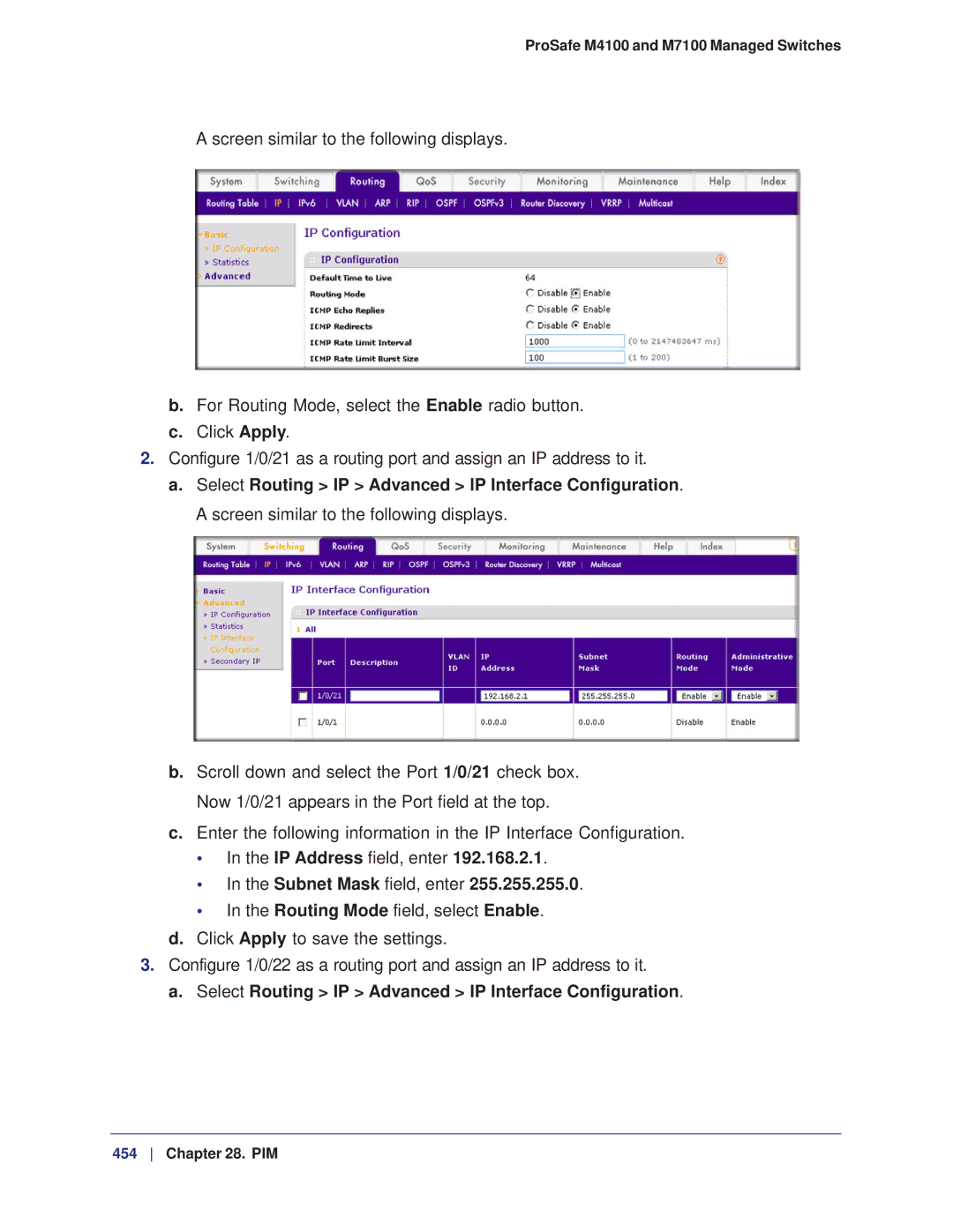 NETGEAR M7100, M4100 manual IP Address field, enter Subnet Mask field, enter 