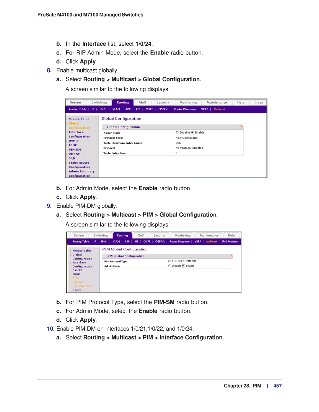 NETGEAR M4100, M7100 manual Select Routing Multicast PIM Interface Configuration 