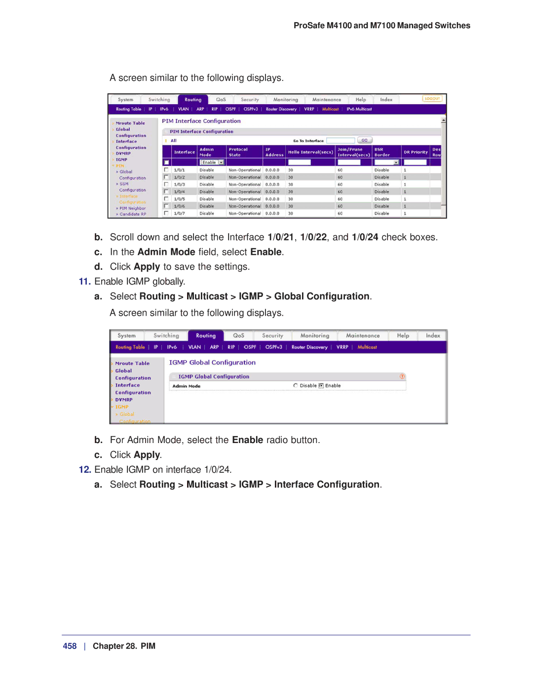 NETGEAR M7100, M4100 manual Select Routing Multicast Igmp Interface Configuration 