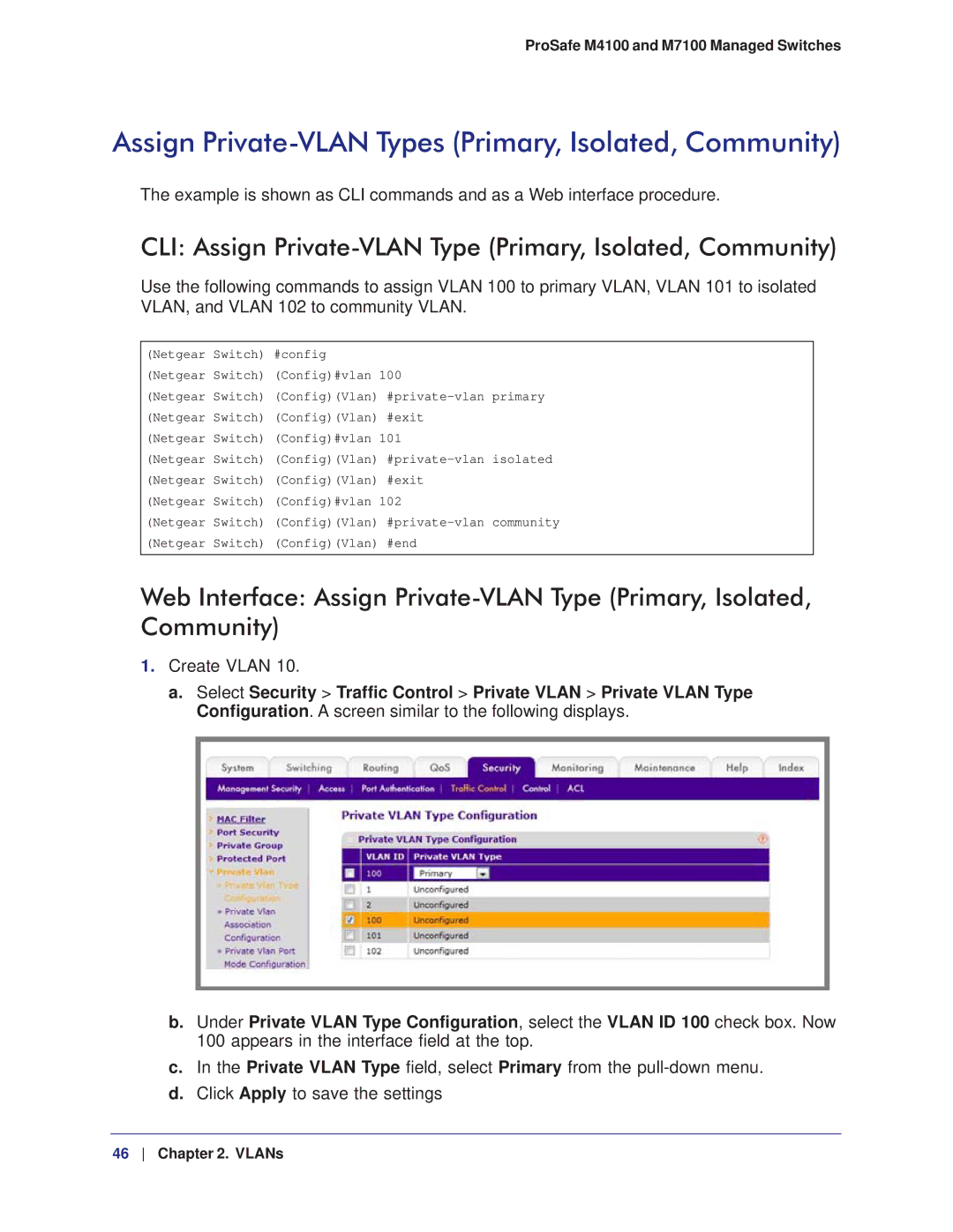 NETGEAR M7100, M4100 manual Assign Private-VLAN Types Primary, Isolated, Community 