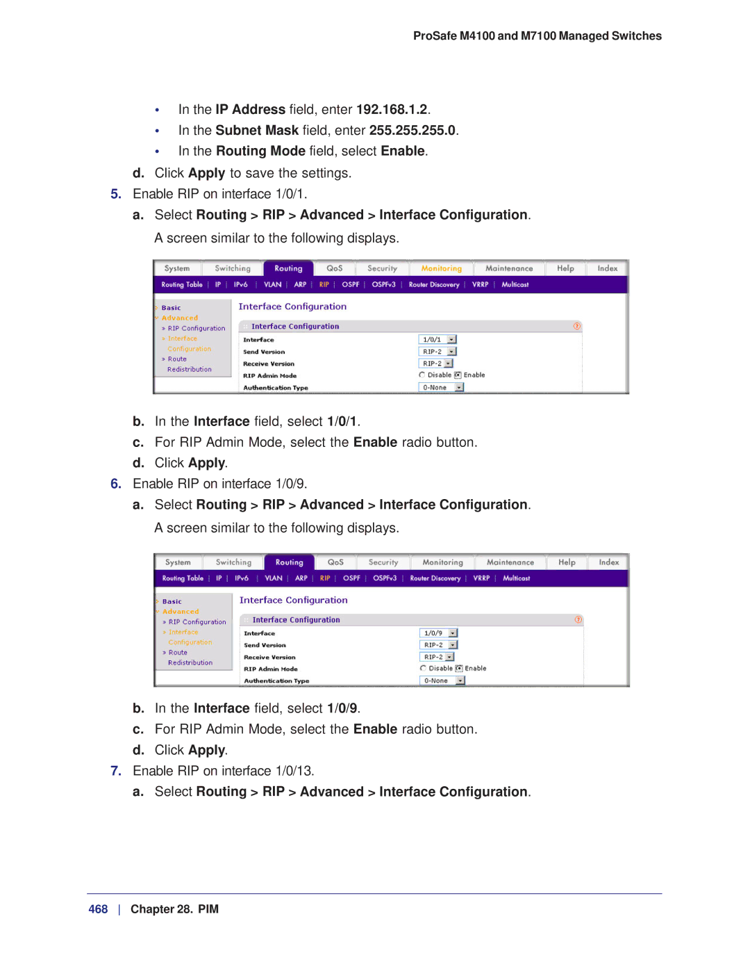 NETGEAR M7100, M4100 manual Select Routing RIP Advanced Interface Configuration 