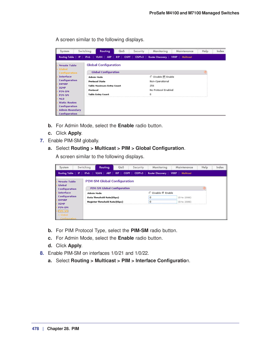 NETGEAR M7100, M4100 manual Select Routing Multicast PIM Interface Configuration 