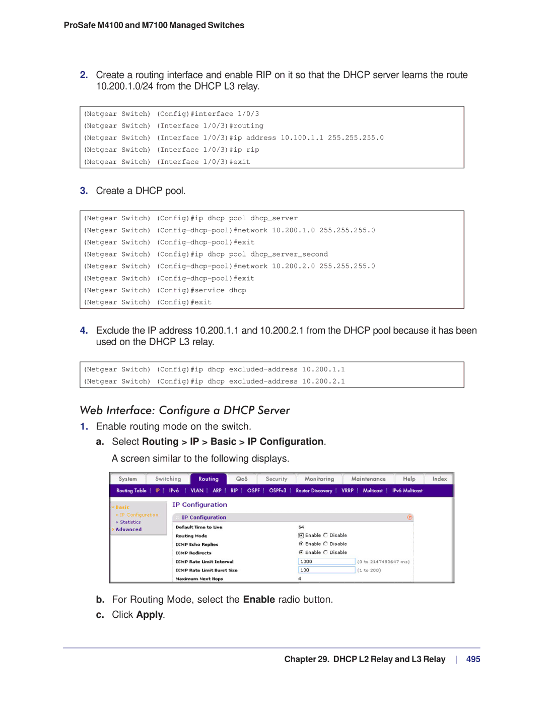 NETGEAR M4100, M7100 manual Web Interface Configure a Dhcp Server, Create a Dhcp pool 