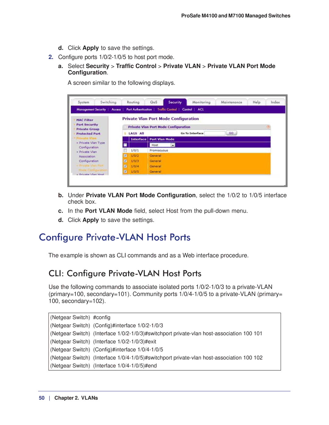 NETGEAR M7100, M4100 manual CLI Configure Private-VLAN Host Ports 