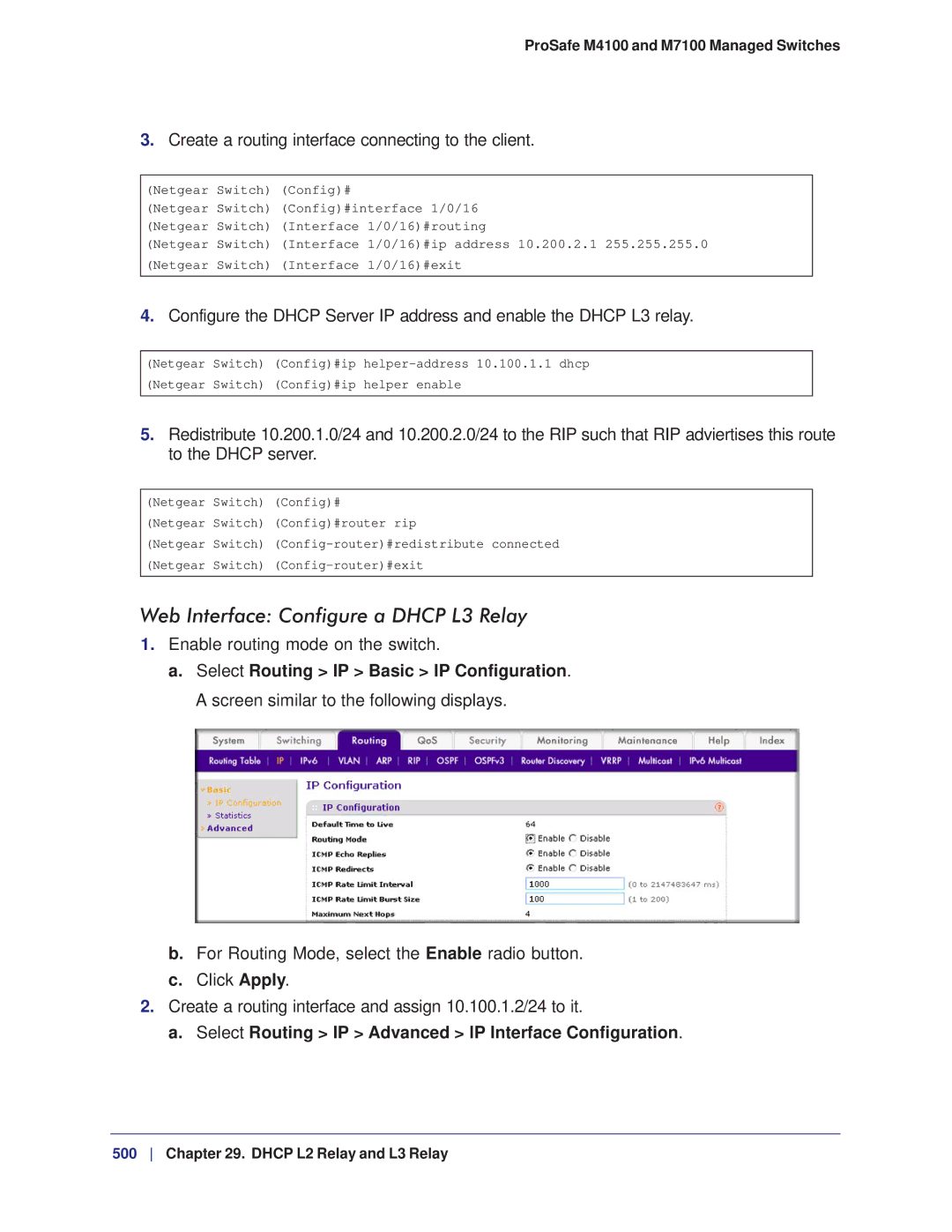 NETGEAR M7100, M4100 manual Web Interface Configure a Dhcp L3 Relay, Create a routing interface connecting to the client 